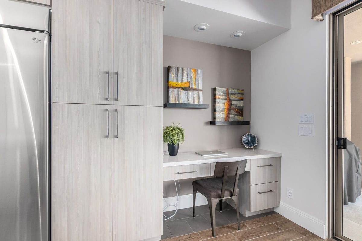 Built-in home office nook in custom kitchen remodel by Kitchens by Good Guys in Glendale, AZ.