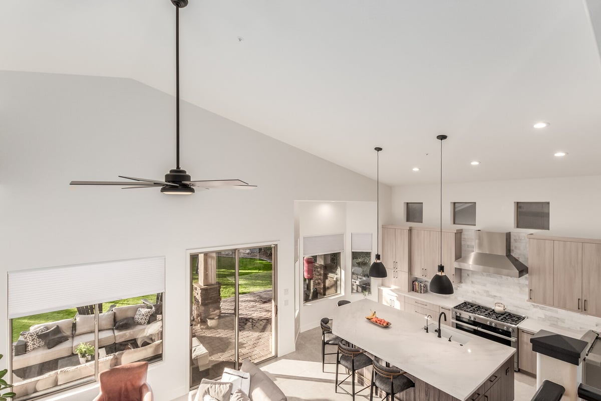 High ceiling view of custom kitchen and island in Phoenix, AZ by Kitchens by Good Guys.