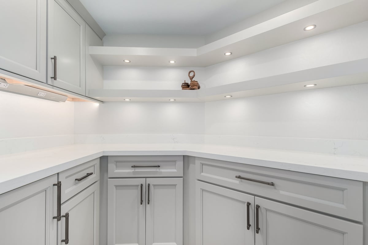Minimalist white pantry design in custom home by Kitchens by Good Guys, Paradise Valley AZ