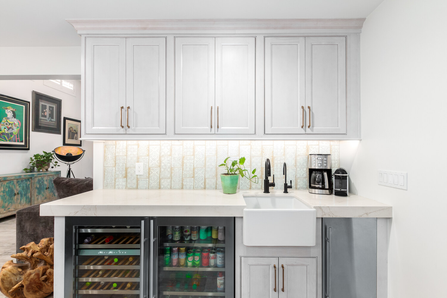 Wet bar with white cabinetry in custom home by Kitchens by Good Guys, Paradise Valley, AZ