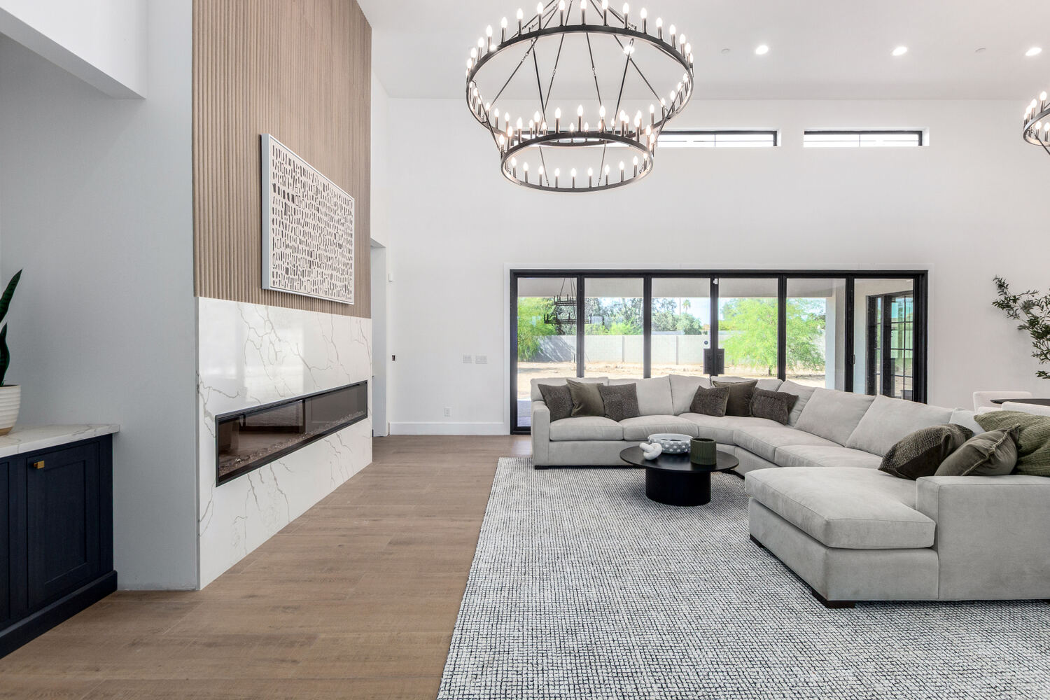 Full view of Scottsdale custom home great room with elegant furnishings by Kitchens by Good Guys.